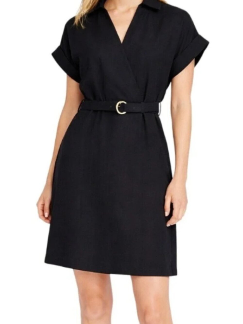 Ann Taylor Midi Dress Black Collared Belted Wrap Front‎ 0P NWT
